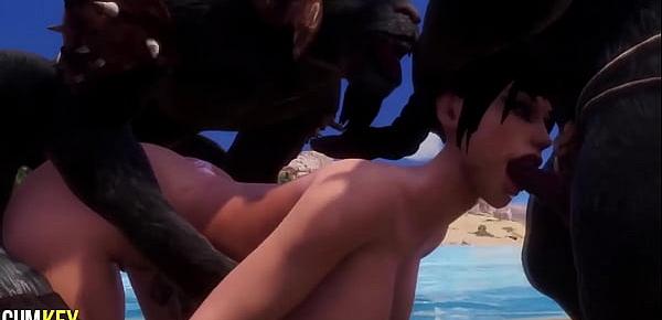  Diablo Inseminates Busty Girl on The Beach| Gangbang Monsters | 3D Porn Wild Life